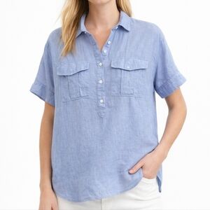 J. Crew Baird Mcnutt Irish Linen Blue Camp Shirt Size 4 Blue